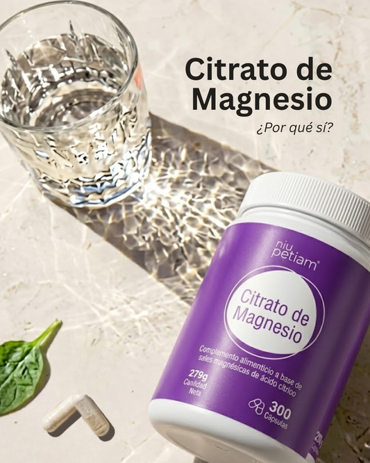Infografía de beneficios de NiuPetiam citrato de magnesio 750 mg, 300 cápsulas veganas – NiuPetiam