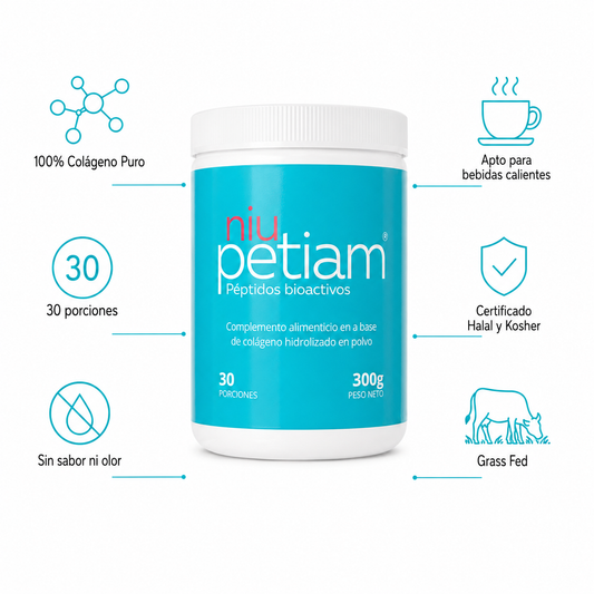 NiuPetiam Colágeno Neutro 300g — 100% colágeno puro, 30 porciones, sin sabor ni olor, apto para bebidas calientes, certificado Halal y Kosher, Grass Fed