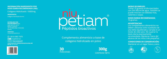 NiuPetiam® Colágeno Hidrolizado Instantáneo Sin Sabor – 30 porciones (300g) - NiuPetiam