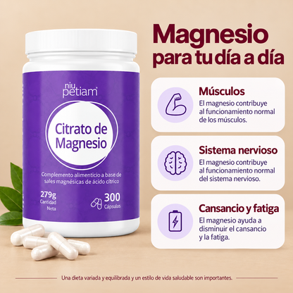 Citrato de Magnesio 750mg , Bote 300 Cápsulas Veganas