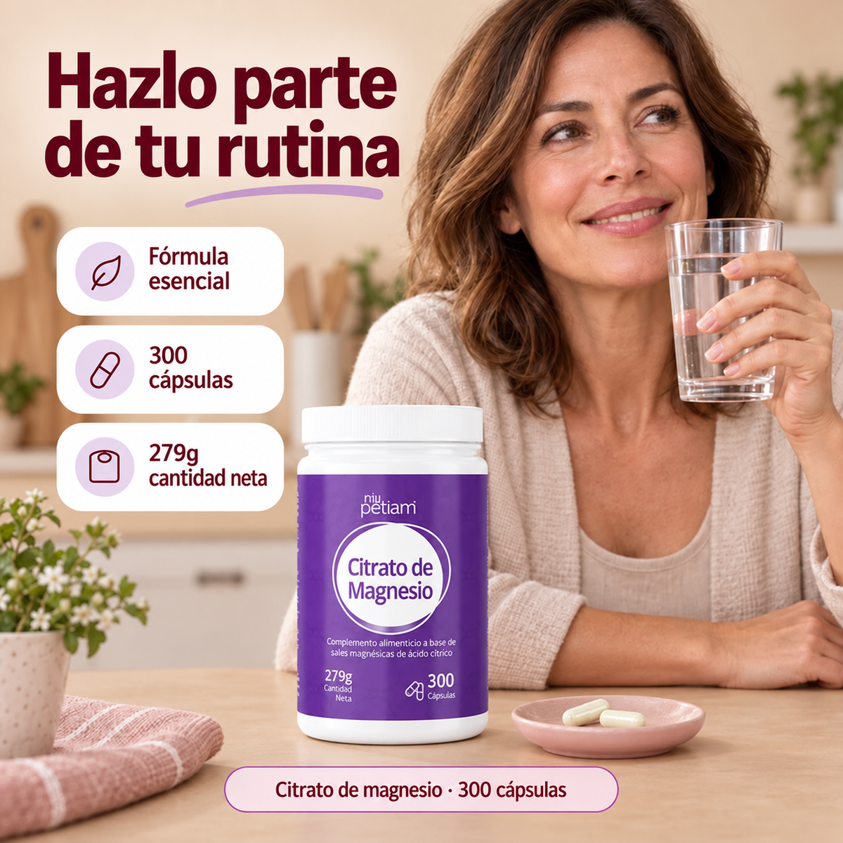 Citrato de Magnesio 750mg , Bote 300 Cápsulas Veganas