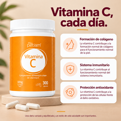 Vitamina C (ácido ascórbico) 1g, 300 Cápsulas veganas