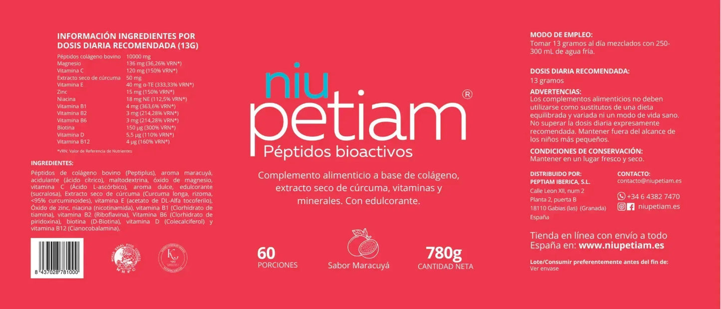 Suscripción + Botella de Regalo NiuPetiam® Sabor Maracuyá - 60 porciones (780g) - Recibe Cada 2 Meses - NiuPetiam