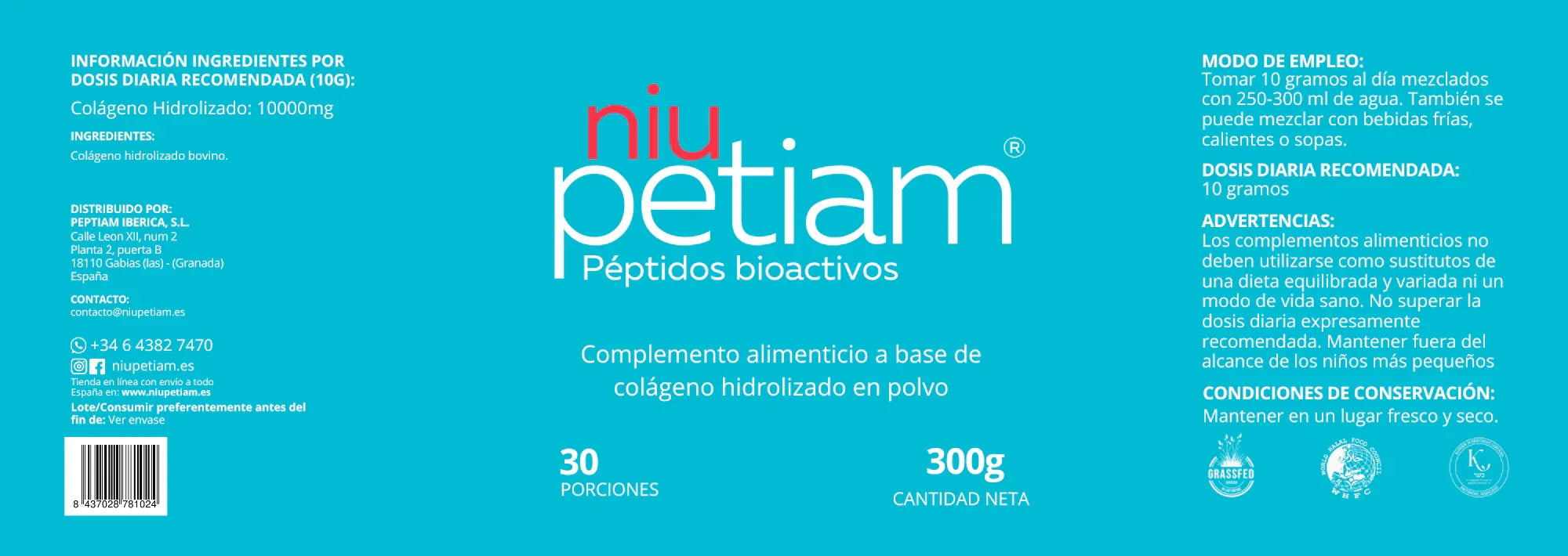 Pack 2 NiuPetiam® Sabor Maracuyá 390 g  y Sin Sabor 300 g- Péptidos Bioactivos de Colágeno Hidrolizado