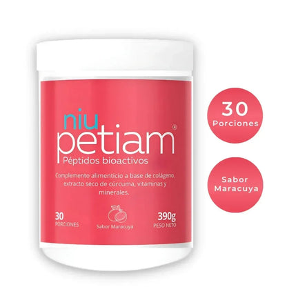 NiuPetiam® Sabor Maracuyá - Péptidos Bioactivos de Colágeno Hidrolizado 30 porciones (390g) - NiuPetiam
