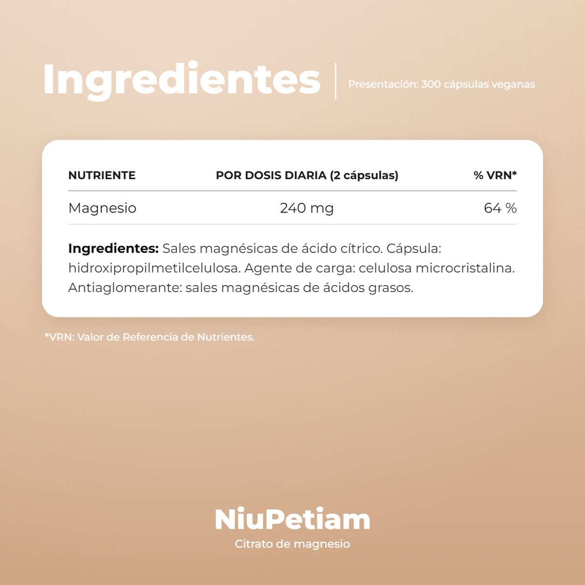 Ingredientes Citrato de Magnesio NiuPetiam