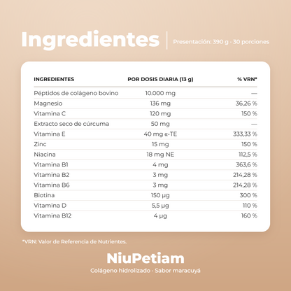 Ingredientes NiuPetiam Sabor Maracuyá 390 g