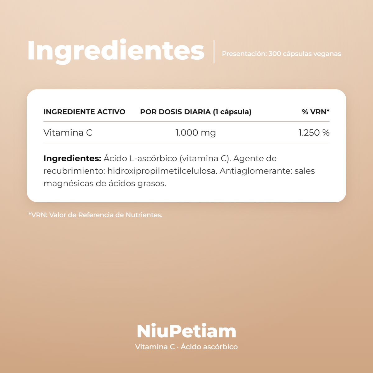Ingredientes Vitamina C NiuPetiam