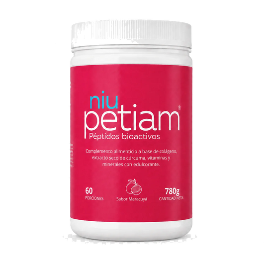 Foto de producto: NiuPetiam colágeno hidrolizado sabor maracuyá 60 porciones (780g), fondo transparente – NiuPetiam